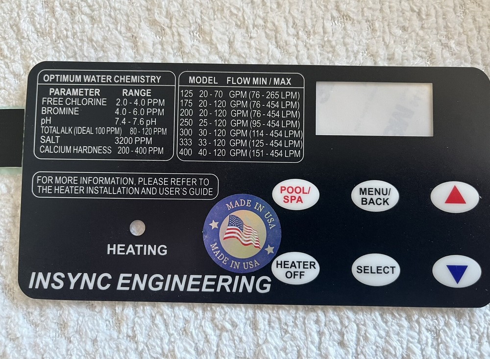 NEW BY INSYNC- Compare Pentair 461106 Six Button Membrane MASTERTEMP MAX-E-THERM