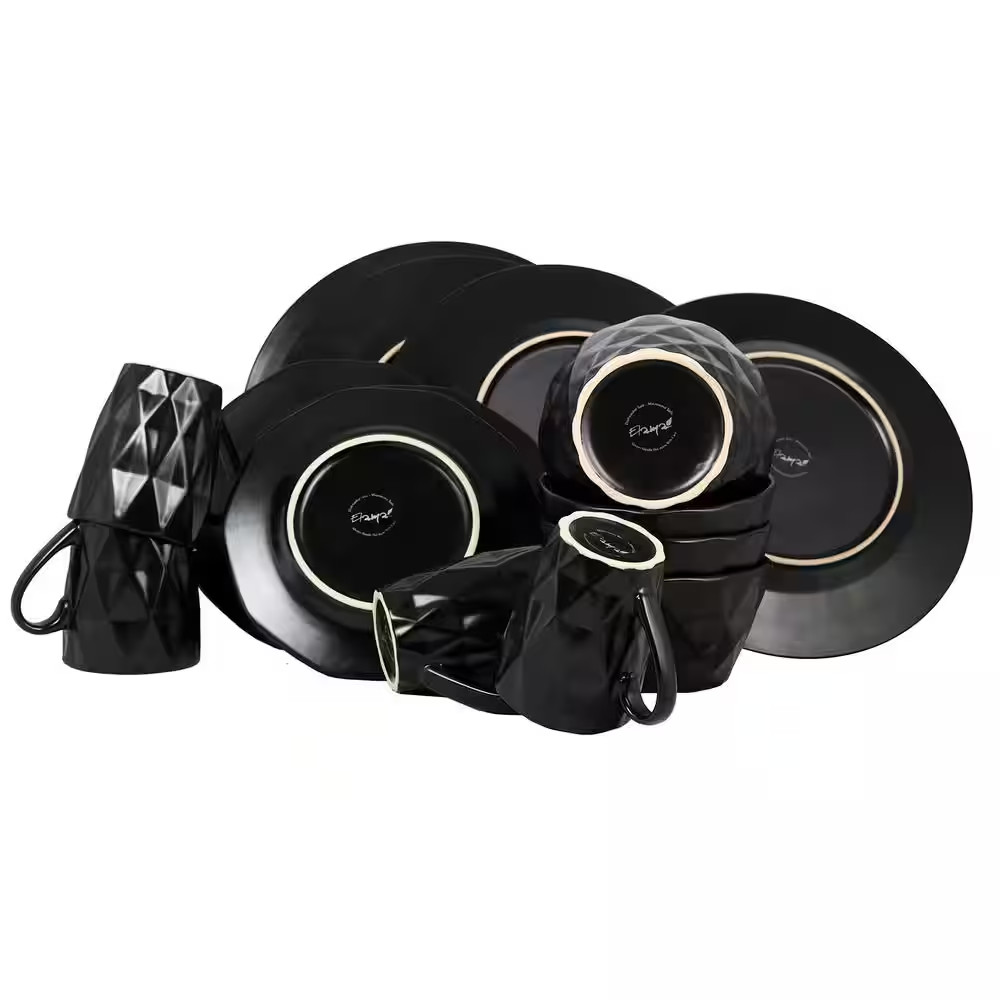Retro Chic 16-Piece Modern Black Stone Dinnerware Set (Service for 4)