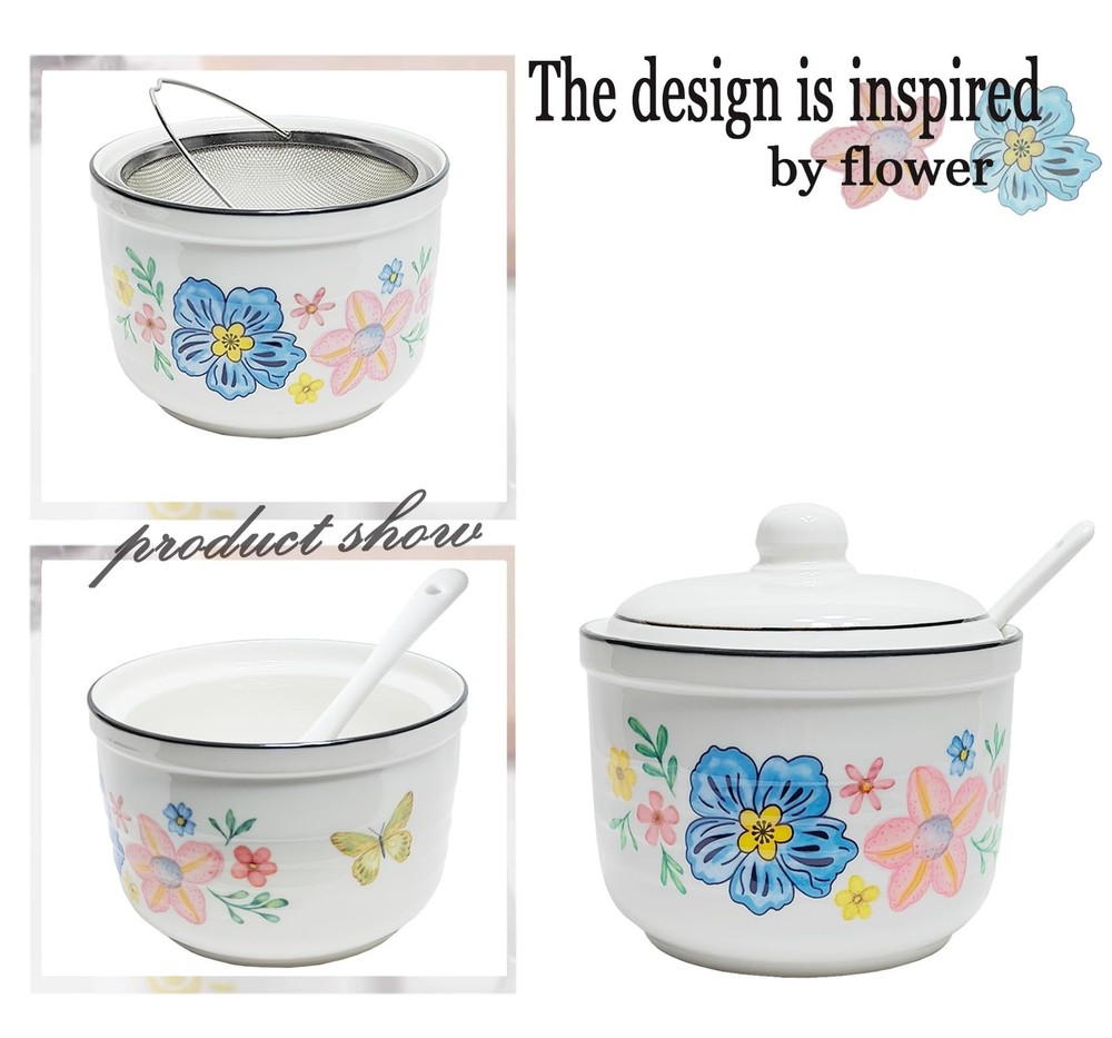 MaoYaMao Ceramic Bacon Grease Container with Medium, Colorful