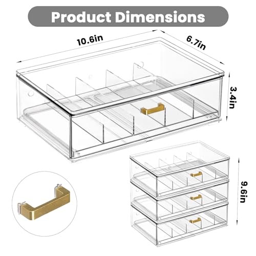 Clear Acrylic Sunglasses Organizer, Stackable Eyewear Storage with Gold 3 Pack
