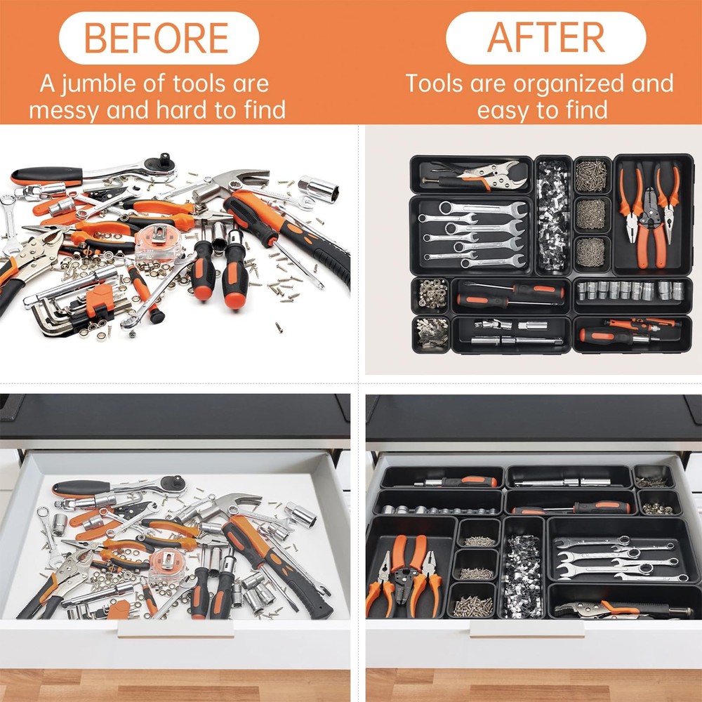 Giklux 45 Pack Tool Box Organizer Tray Divider, 3 - Sizes, 45PCS - Black