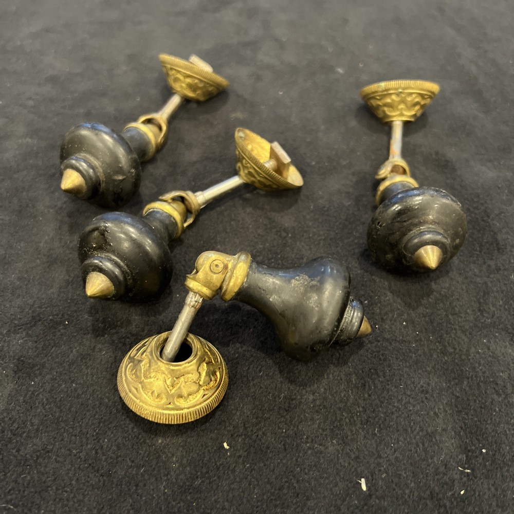 4 MATCHING ANTIQUE TEARDROP BLACK EBONIZED VICTORIAN PULLs