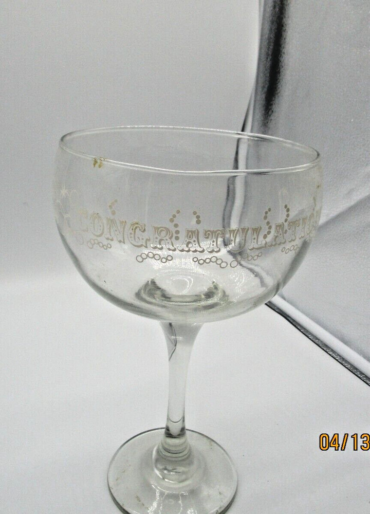 Oversized Cocktail stemmed Glass with "Congratulations" Etched on Glass.
