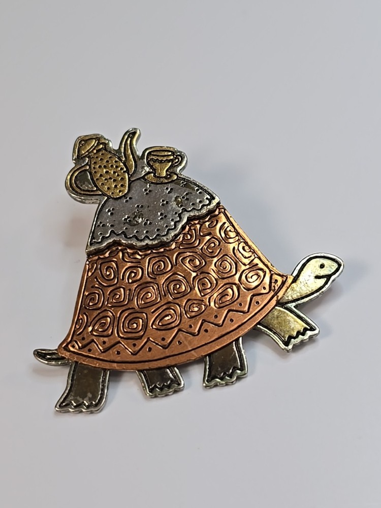 Turtle With A Tea Set On His Back Lapel Pin