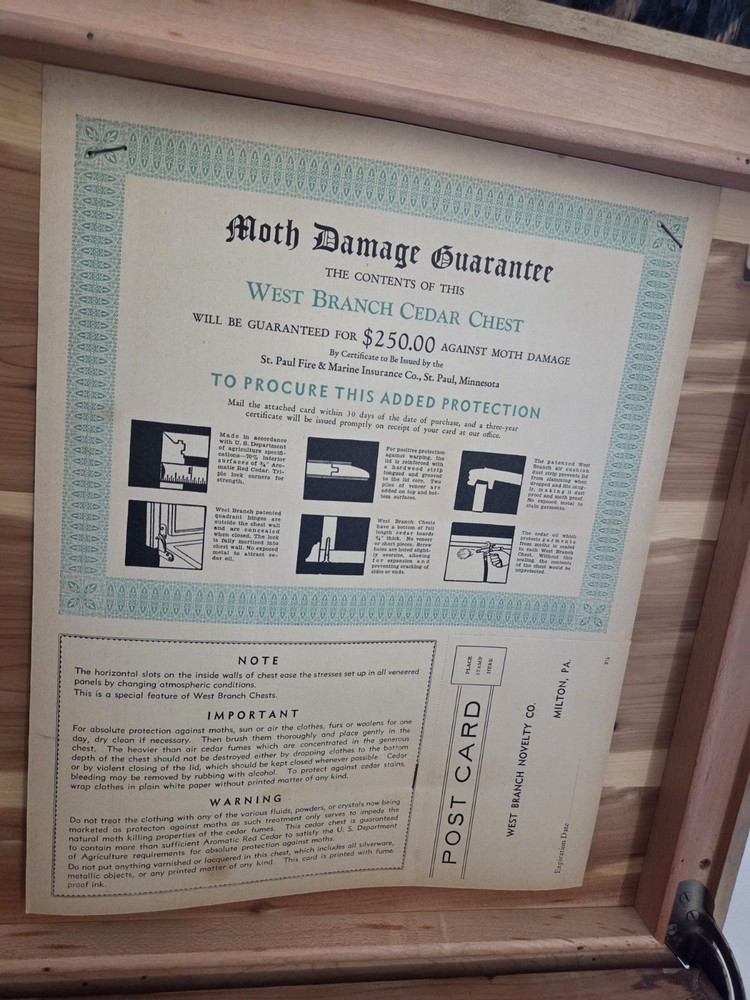 West Branch Cedar Chest with certificate