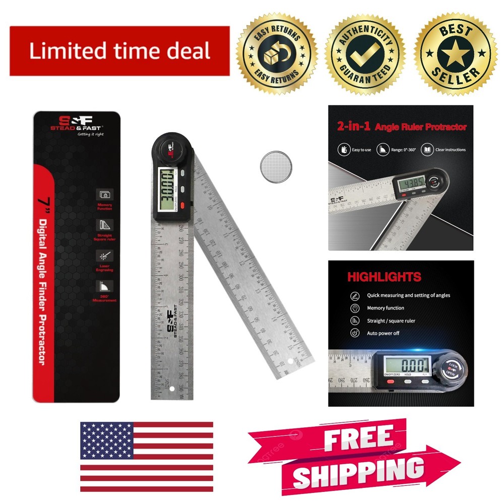 7 Inch Digital Protractor with Hold Function - Ideal for Construction and Craft