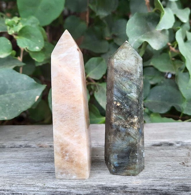 Moonstone Obelisk & Labradorite Generator Duo, Transformation, Inner Growth