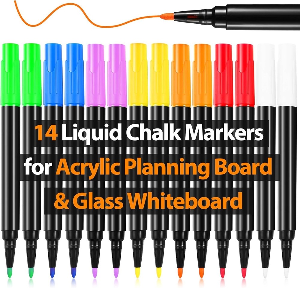 Versatile Liquid Chalk Markers for Creative Planning - 14 Colorful Tools