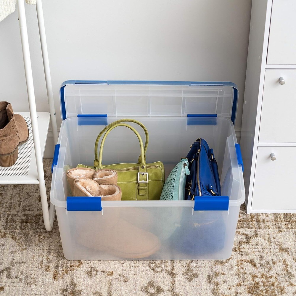 3 Pack 26.5-Qt Plastic Storage Box Stackable Containers w/Latching Buckles Lid