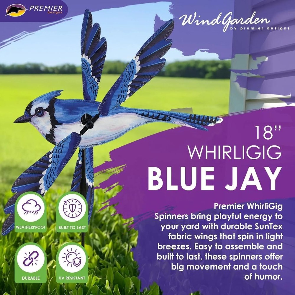 Blue Jay Whirligig Wind Spinner 18"