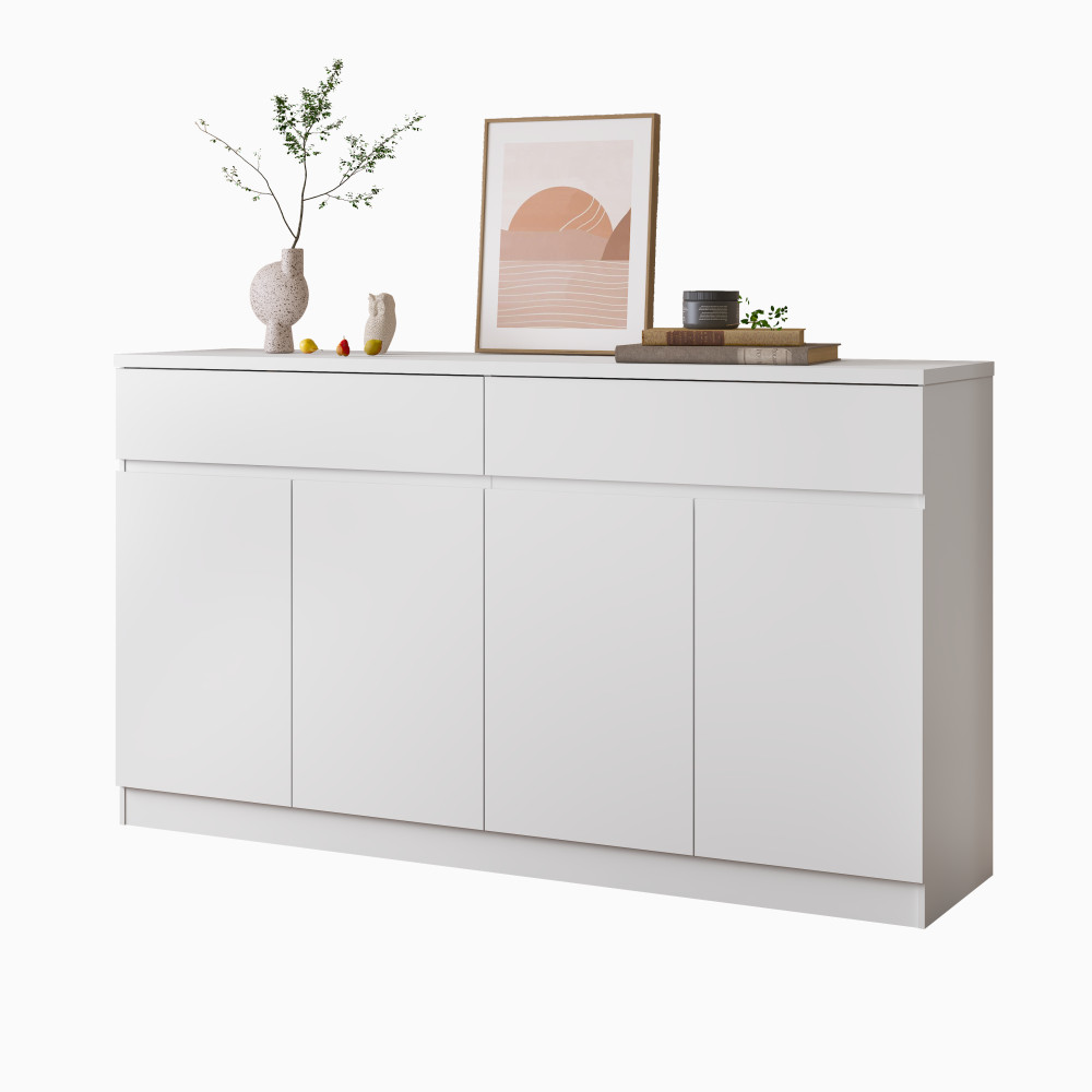 White Sideboard Buffet Cabinet with 2 Drawers 4 Doors Dining Storage