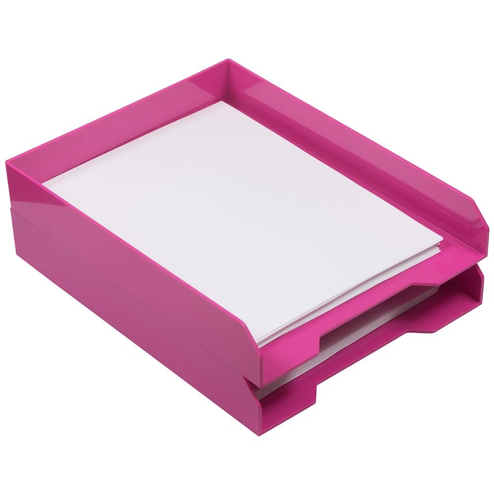 Stackable Paper Trays - Pink - Desktop Document, Letter, & File Organizer Tra...