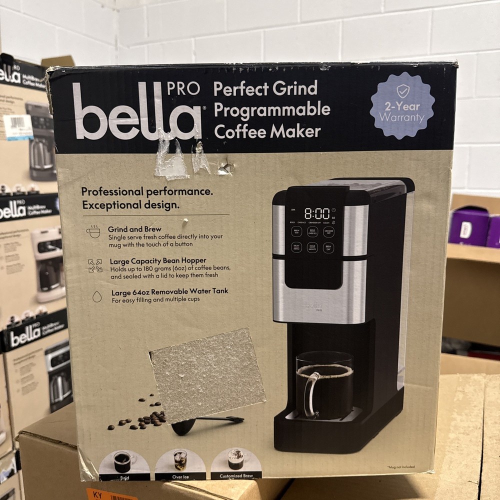 bella PRO Programmable Single-Serve Coffee Maker Integrated Burr Grinder Oatmilk