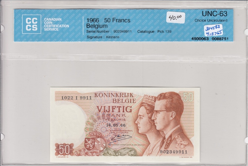1966 Belgium 50 Francs Bank Note - Pick 139