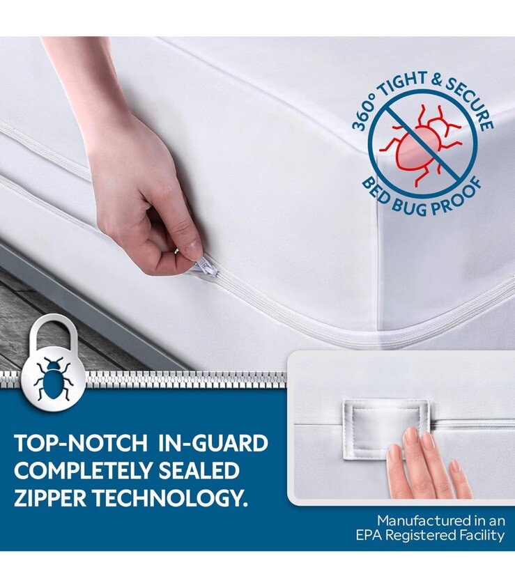 Guardmax Zippered Box Spring Encasement - 100% Waterproof Box Spring Protecto...