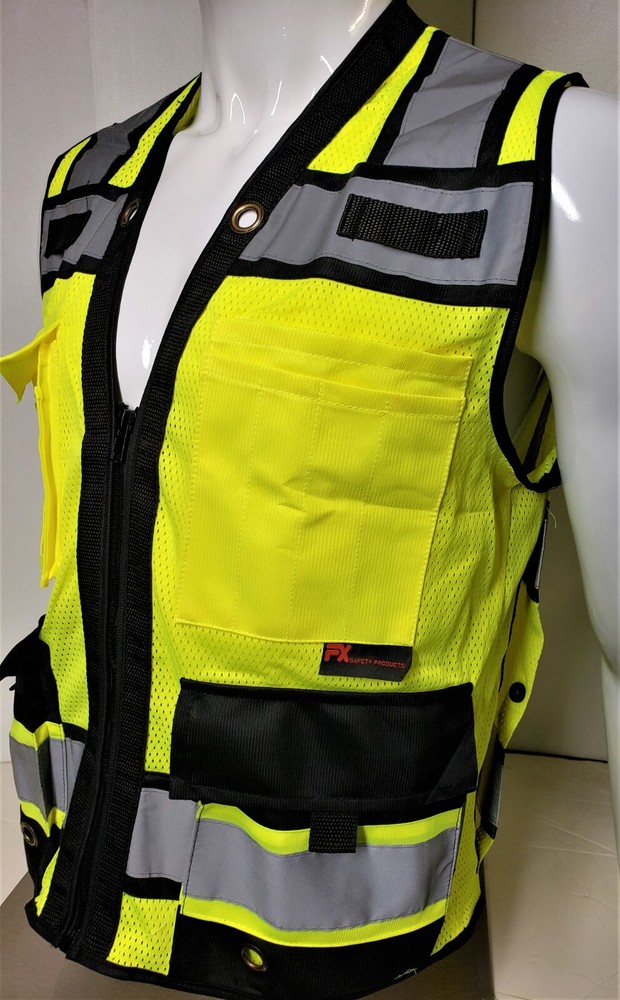FX HIGH VISIBILITY Surveyor Two Tones Yellow Safety Vest Mesh front & back