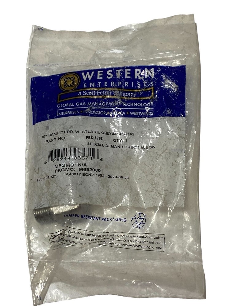 WESTERN ENTERPRISES PBC 8708 Special Demand Check Elbow