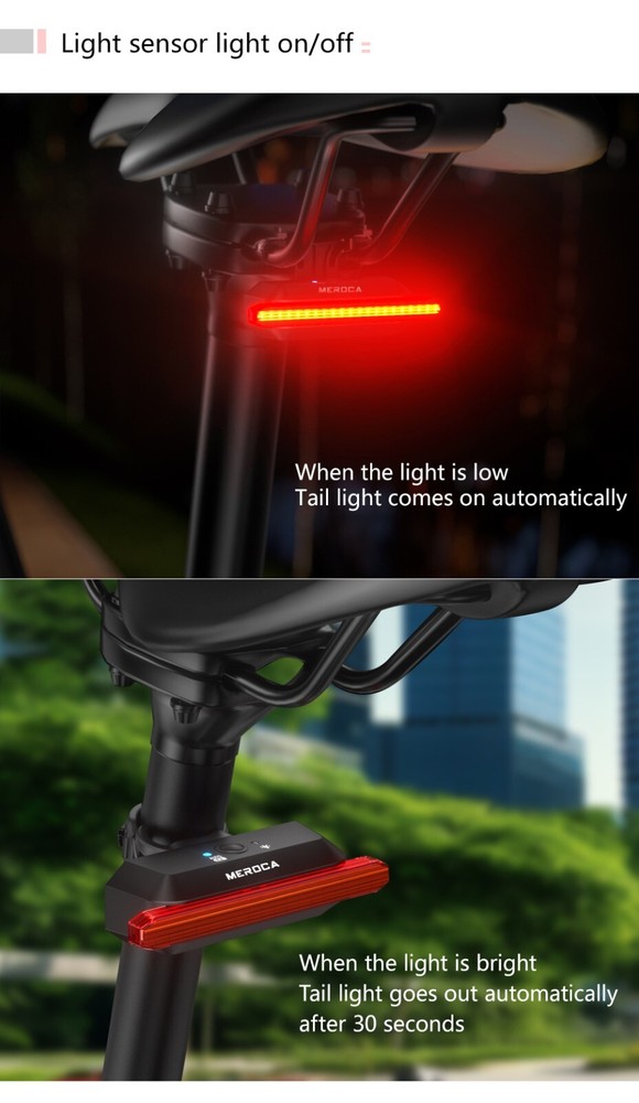 MEROCA Bike Smart Taillight Auto Brake Sensing Rear Light Warning Saddle Light