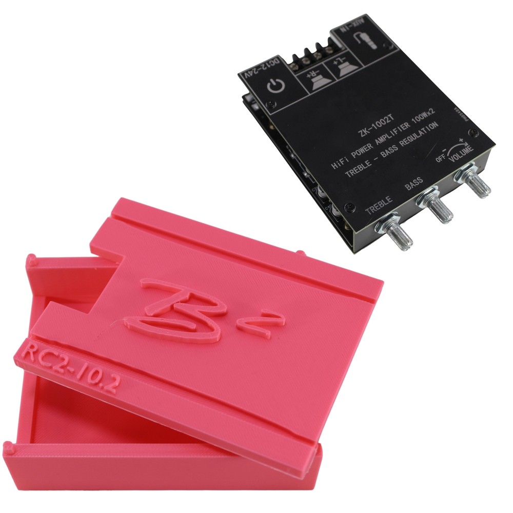 ZK-1002T Bluetooth/AUX Chip Amplifier & B2 Audio 3D-Printed Case for RC2