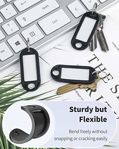40 Pieces Key Tags 2 Inch Soft Plastic Key Chain Tags with Blank 40 Pack Black