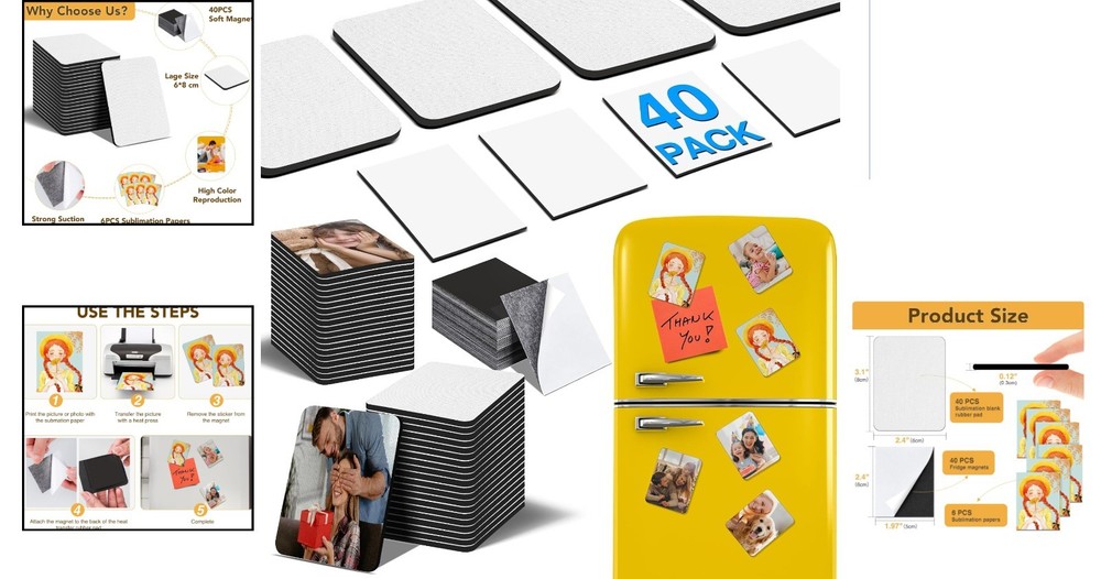 Customizable 40PCS Sublimation Magnet Set with Rubber Pads - Ideal Gift Choice