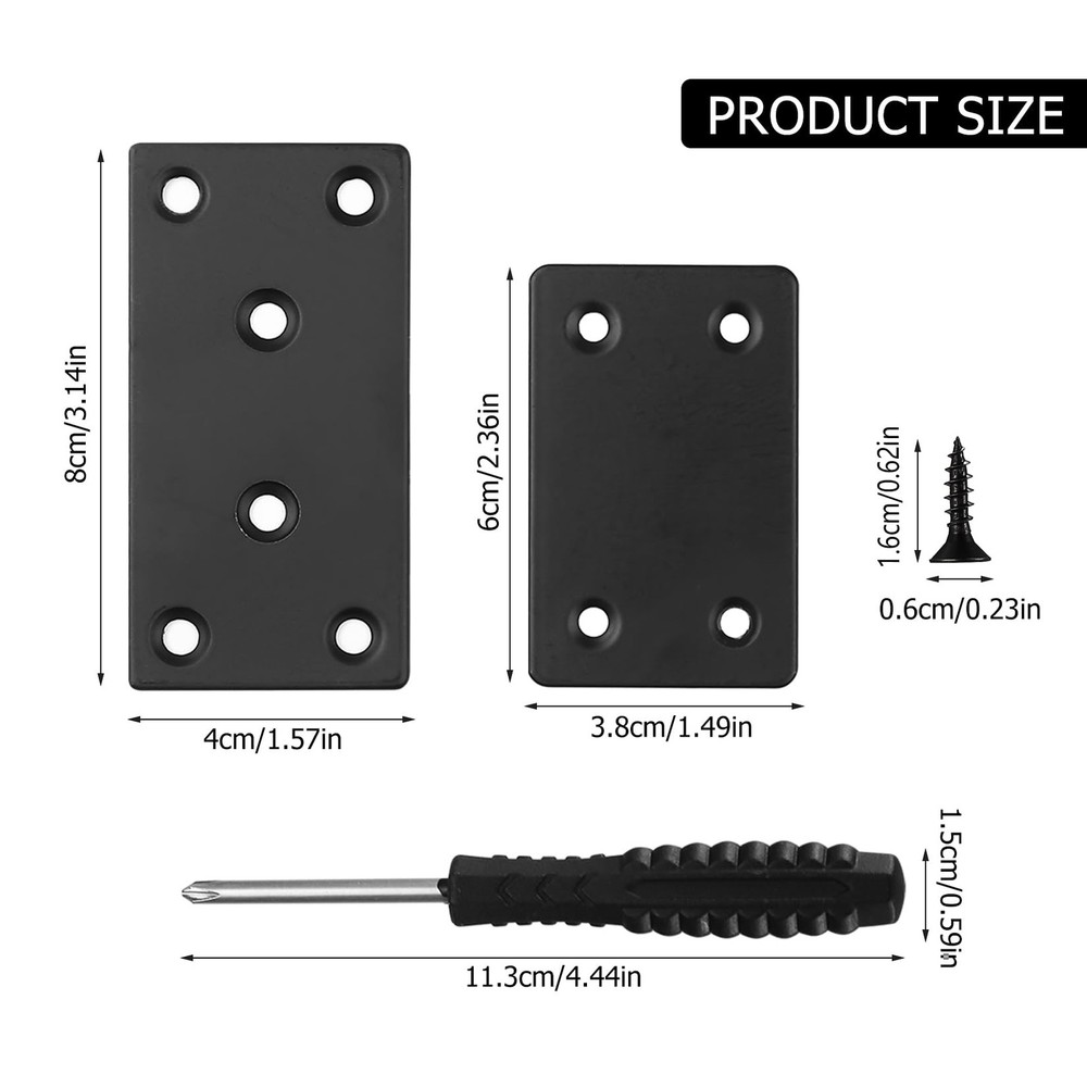 Flat Mending Plates, 8 Pcs Black Metal Straight