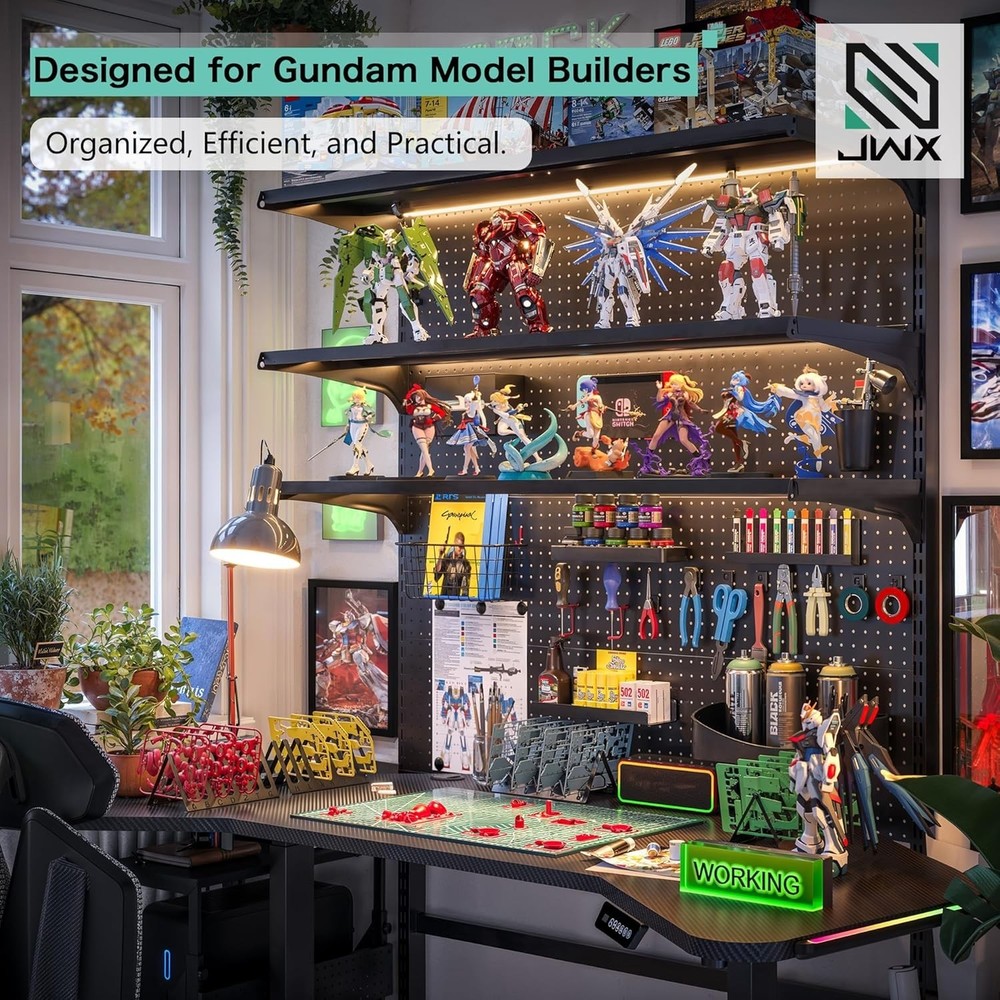 JWX DDB Gaming Pegboard Standing Shelf Units, Modular Pegboard and Shelf System