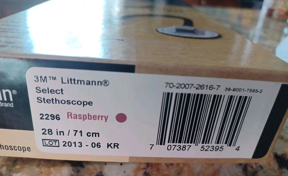 3M Littmann Select Lt-Wt Stethoscope 28" 2296 Raspberry W/ID Tags~Box~ Manual
