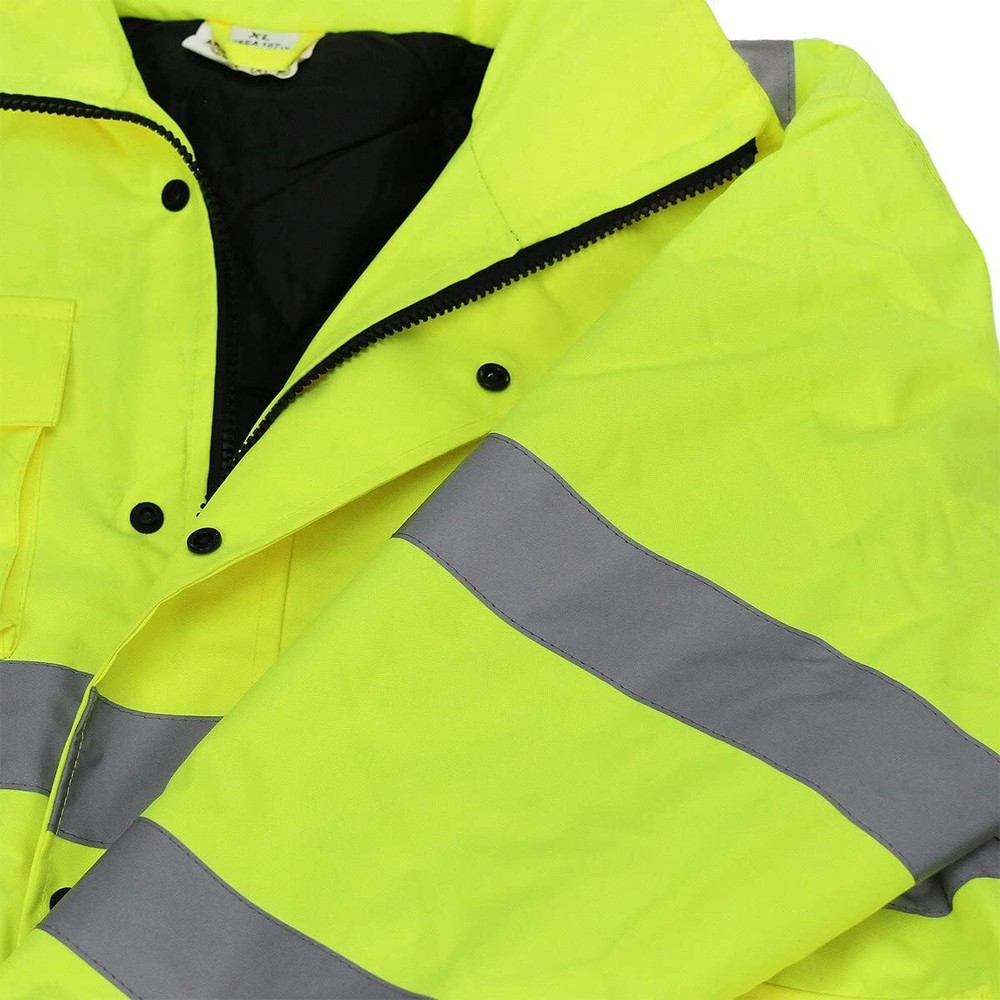 Hi-Vis Class 3-Safety Jacket Neon Reflective Coat Bomber Jacket Size XL
