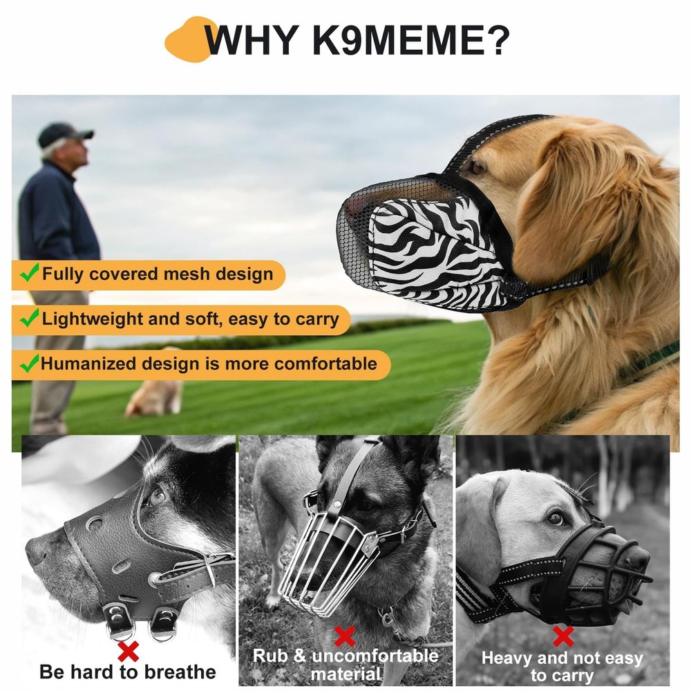 K9meme Dog Muzzle, Soft Air Mesh Muzzle for Large Medium Medium, Tiger Grey