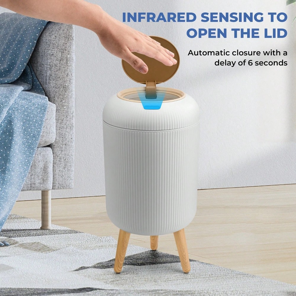 Motion Sensor Touchless Trash Can Waterproof Automatic Garbage Bin White