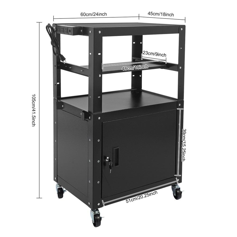 Multifunctional AV Cart with Adjustable Height, Lockable Cabinet & Extra Storage