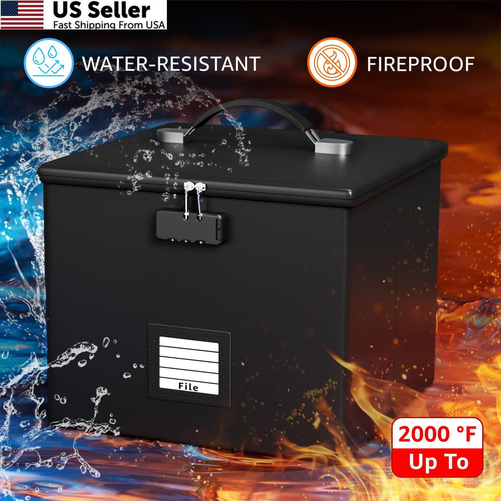 Fireproof Document File Box Portable Waterproof Safe Locking Storage