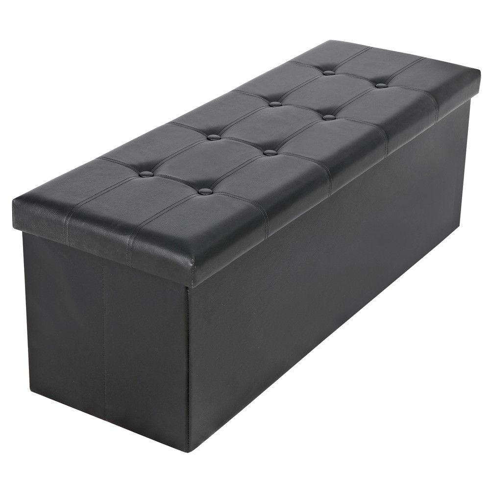 Black Folding Storage Ottoman Bench Storage Stools Footrest for Home Storage Use
