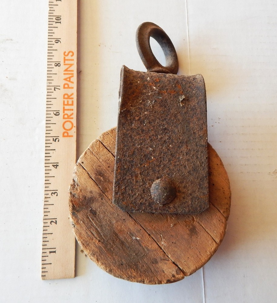 Antique Primitive Cast Iron & Wood Barn Pulley