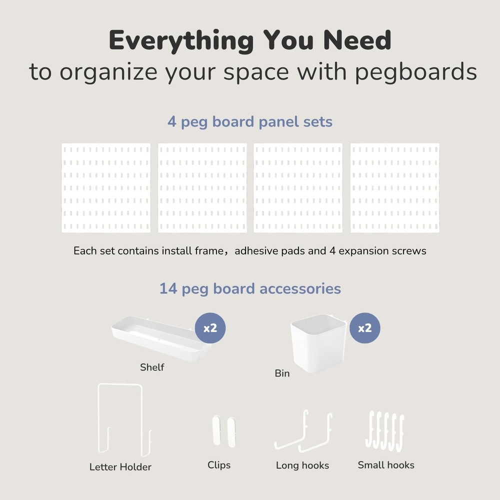 Keepo Peg Board Wall Organizer – Plastic Pegboard Panels, Modular Peg Boar