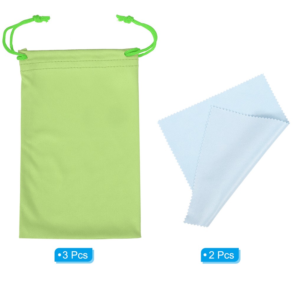 11"x7" Ski Goggle Bag, 3pcs Microfiber Goggle Pouch with Glasses Cloth, Green