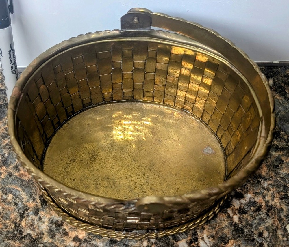 Vintage Oval-Shaped Brass Woven Basket