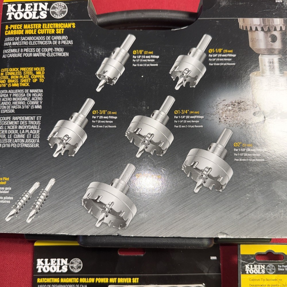 3 Klein tools 8pc Carbide Hole Cutter Set, Nut Driver Set/ Screwdriver