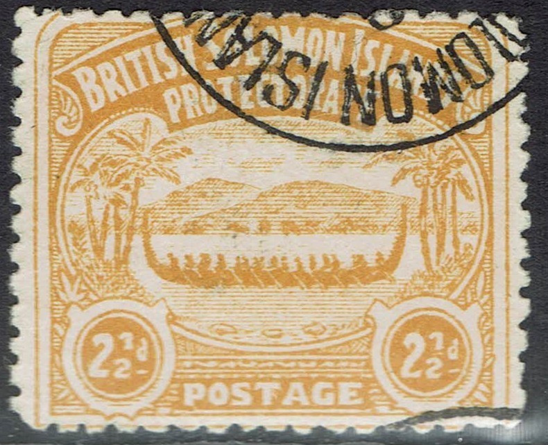 BRITISH SOLOMON ISLANDS 1907 LARGE CANOE 2½D USED
