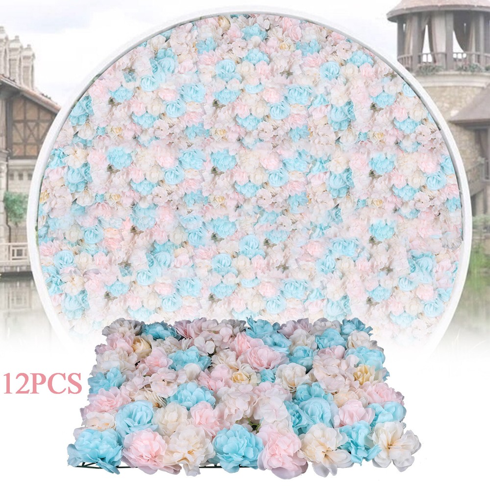 12PCS Artificial Flower Wall Panel White Hydrangea Rose Wedding Backdrop Decor.