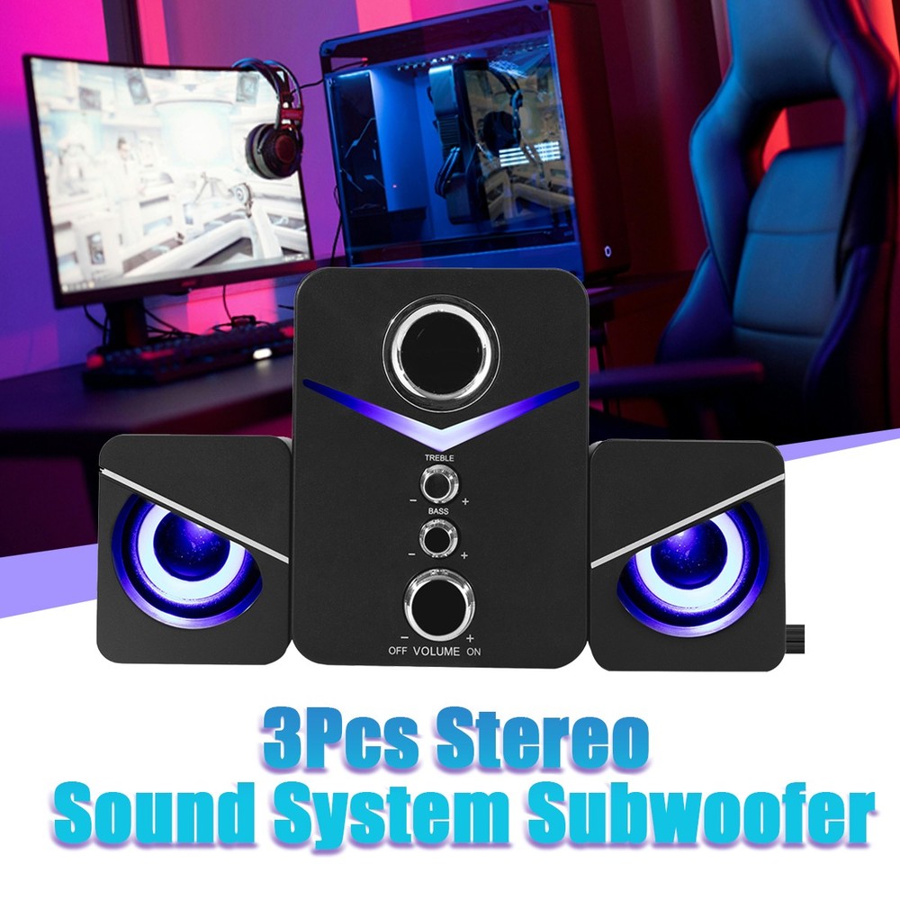 USB Computer Speaker System with Subwoofer & RGB LED for PC Laptop Desktop