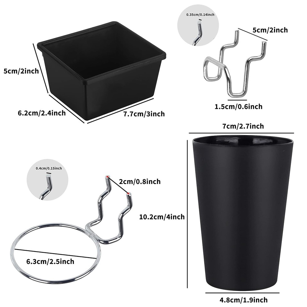 6 Sets Pegboard Bins Cups with Hooks, Hooks Black