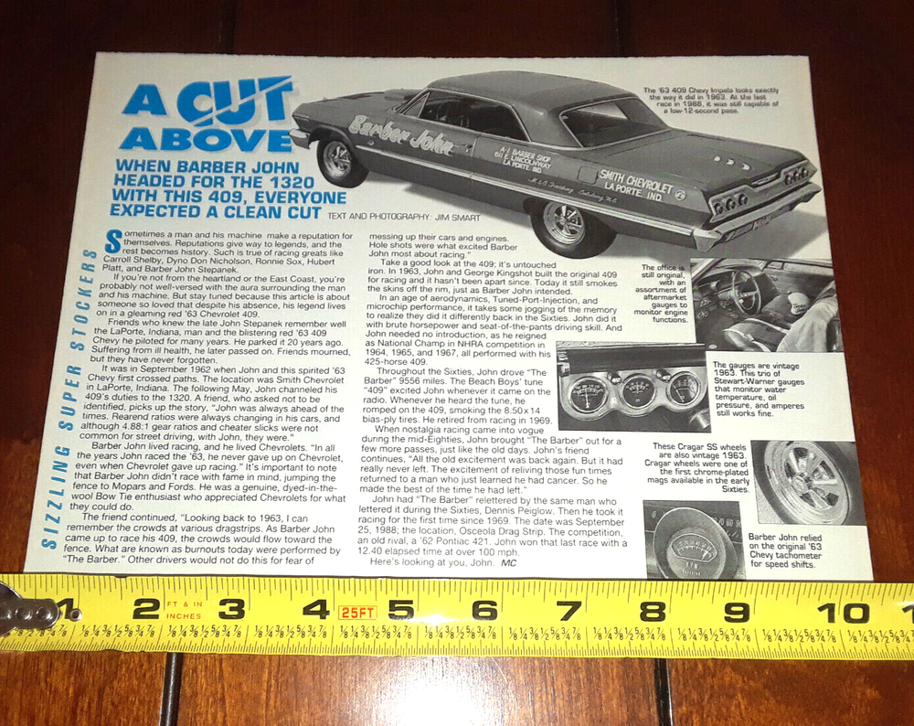 1963 CHEVROLET IMPALA 409 BARBER JOHN ORIGINAL 1992 ARTICLE