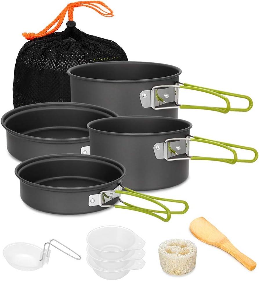 “Gutsdoor Camping Cookware Set Non-Stick Lightweight Stackable Pots Pans Utens