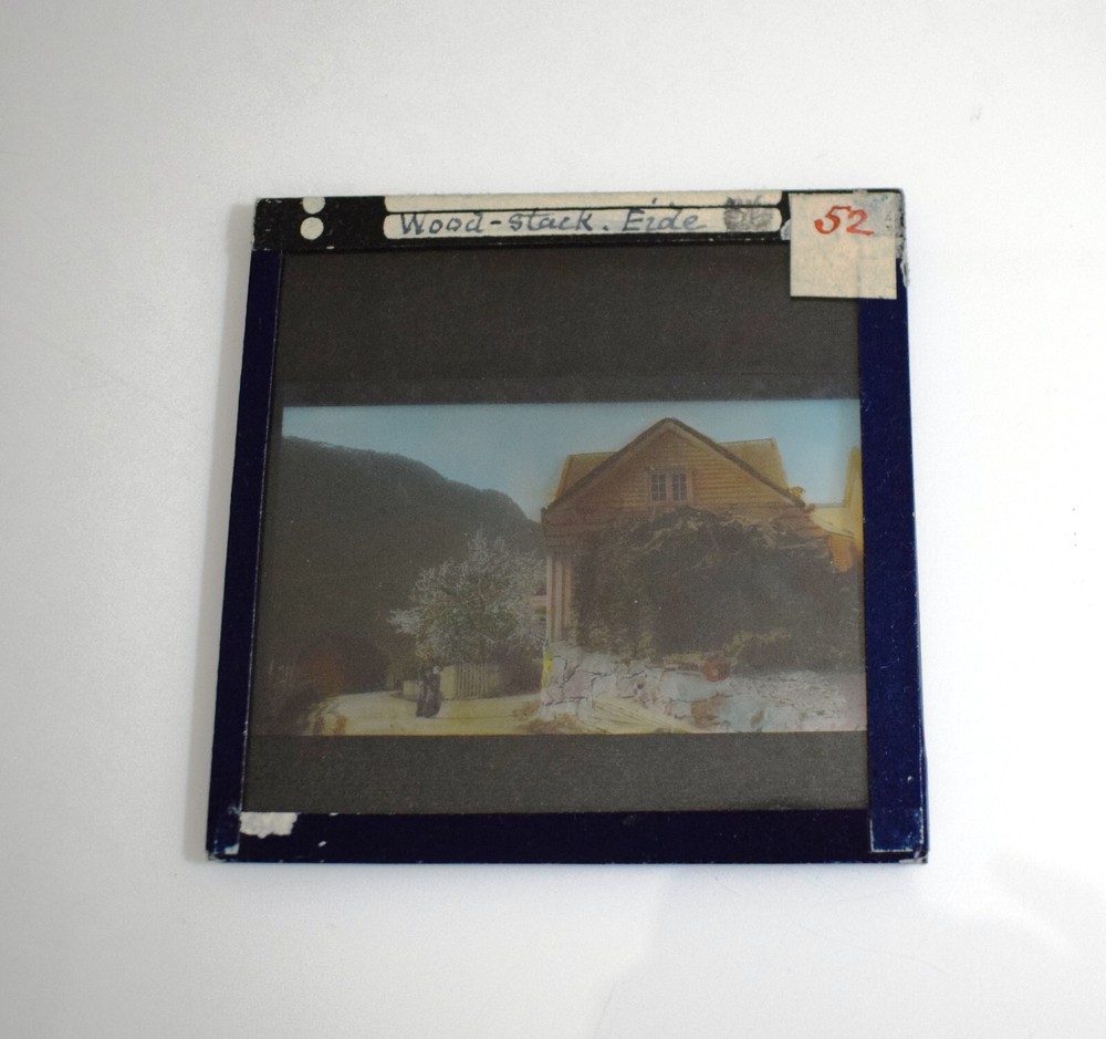 WOOD STACK AT EIDE NORWAY 1907 Magic Lantern Slide ANTIQUE PHOTOGRAPH