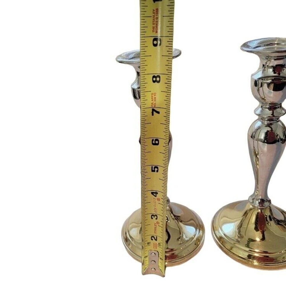 Candlestick Pair Two-tone Silver Brass Web Pewter Weighted Formal Evening