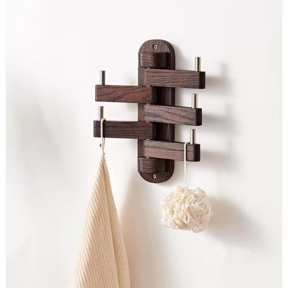 Walnut Wood Wall Mount Coat Rack with Hooks