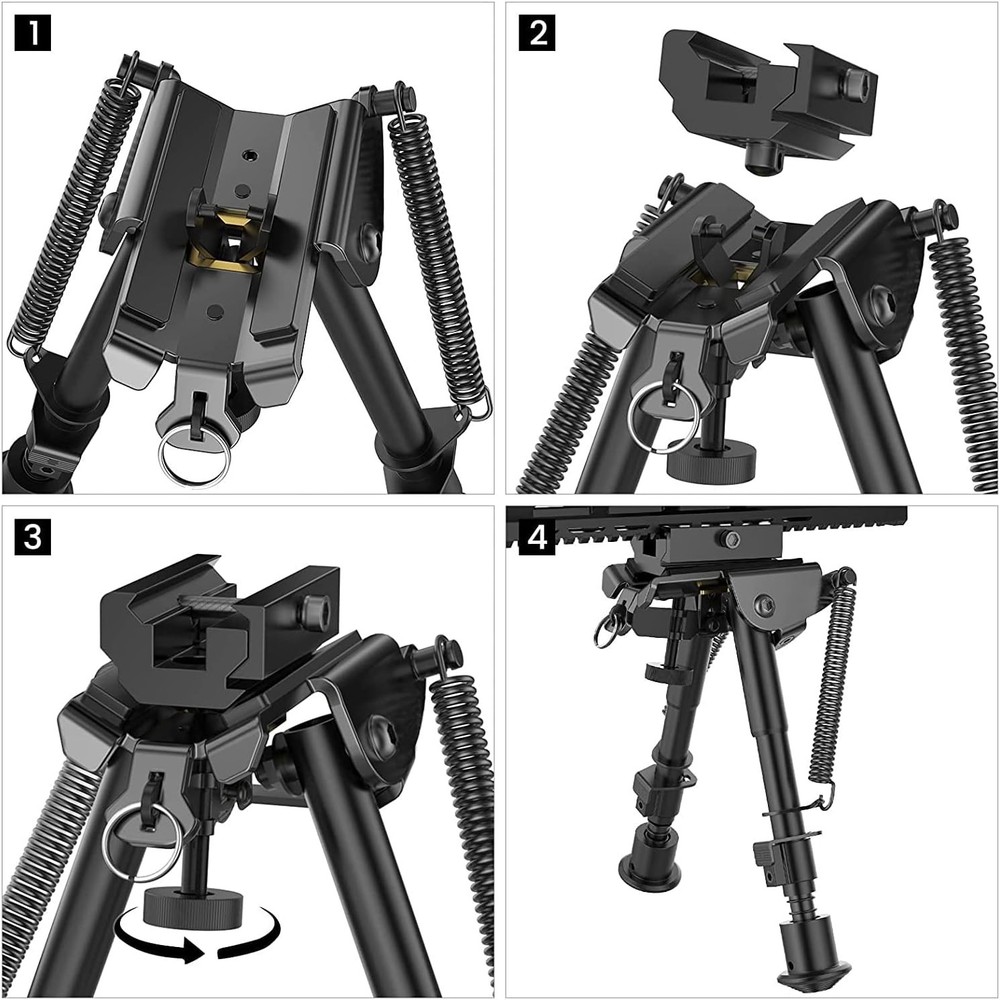 6" to 9" Adjustable Spring Return Hunting Rifle Bipod
