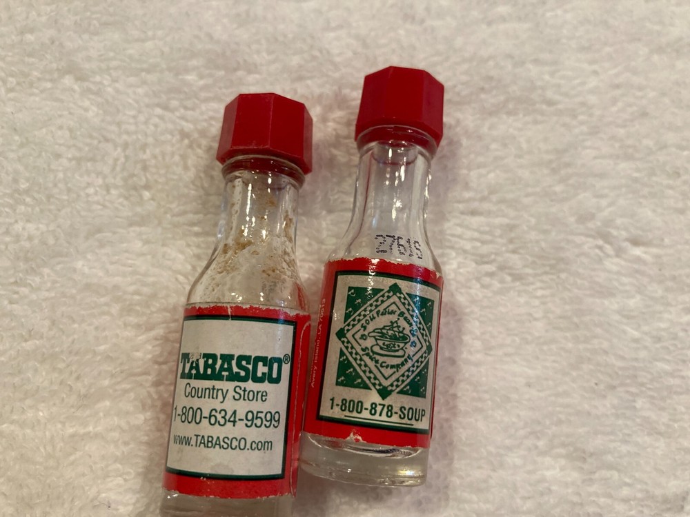 2 Mini Glass Tabasco Bottles 1/8 fl oz.
